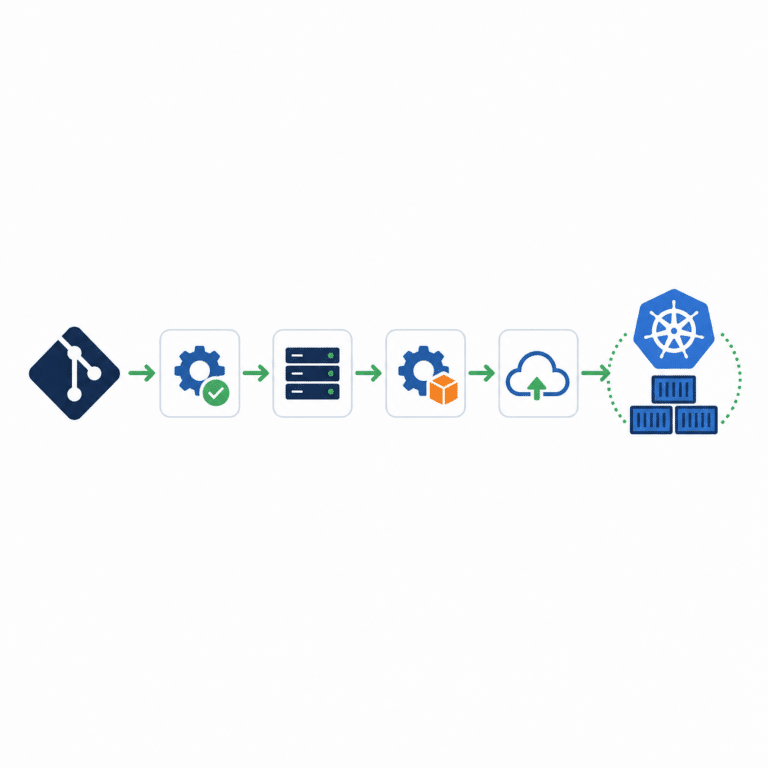 Pipeline visuel montrant l’orchestration DataOps et GitOps avec des étapes automatisées, référentiel Git, pipelines et infrastructure, reliés et stylisés, illustrant la traçabilité et la collaboration continue dans une architecture data open source.