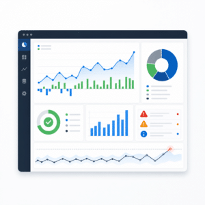 Visualisation d'un tableau de bord type Superset présentant des indicateurs financiers clés pour le suivi des rapprochements bancaires PME, conçu dans un style analytique professionnel