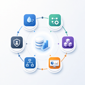 Illustration d’un schéma modulaire représentant les différentes briques d’une plateforme data open source moderne, mettant en valeur l’interconnexion de solutions open source pour la collecte, la transformation, le stockage et l’analyse de données.
